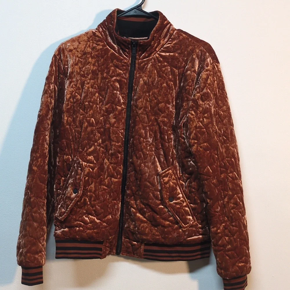 Bernardo Quilted Velvet Bomber Jacket, Size S - Picture 3 of 12